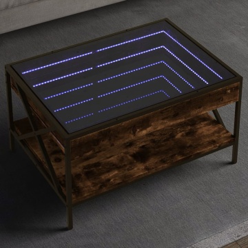 Măsuță de cafea cu LED infinity, stejar fumuriu, 70x50x38 cm - Img 1