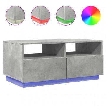 Măsuță de cafea cu lumini LED, gri beton, 90x49x40 cm - Img 2