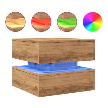 Măsuță de cafea cu lumini LED, stejar artizanal, 50x50x40 cm - Img 2