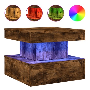 Măsuță de cafea cu lumini LED, stejar fumuriu, 50x50x40 cm - Img 2