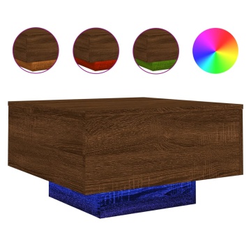Măsuță de cafea cu lumini LED, stejar maro, 55x55x31 cm - Img 2