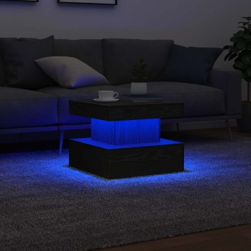 Masuta de cafea cu lumini LED Stejar negru 50x50x40 cm - Img 1