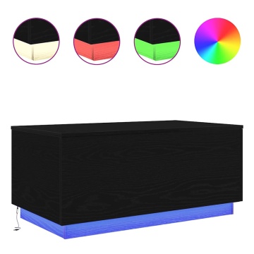 Masuta de cafea cu lumini LED Stejar negru 90x50x40 cm - Img 3