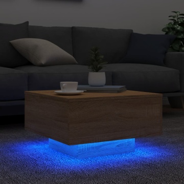 Măsuță de cafea cu lumini LED, stejar sonoma, 55x55x31 cm - Img 4