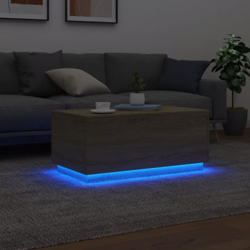 Măsuță de cafea cu lumini LED, stejar sonoma, 90x50x40 cm - Img 8