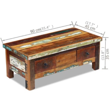 Măsuță de cafea cu sertare, 90x45x35 cm, lemn solid reciclat - Img 7