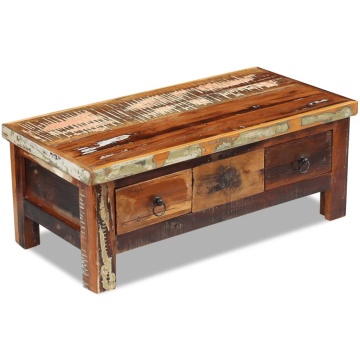 Măsuță de cafea cu sertare, 90x45x35 cm, lemn solid reciclat - Img 8