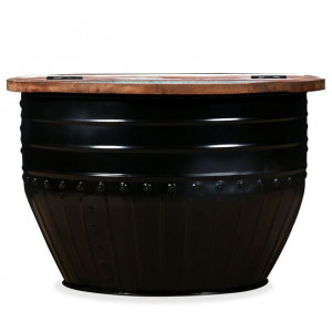 Măsuță de cafea în formă de butoi negru lemn masiv reciclat - Img 7
