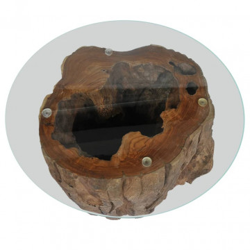 Măsuță de cafea, lemn de tec și sticlă, 50 x 40 cm - Img 5