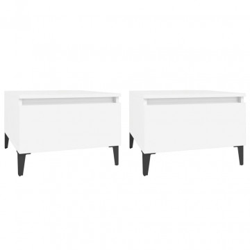 Mese laterale, 2 buc., alb, 50x46x35 cm, lemn compozit - Img 2
