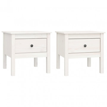 Mese laterale, 2 buc., alb, 50x50x49 cm, lemn masiv de pin - Img 2