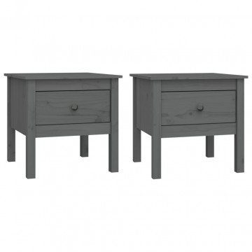 Mese laterale, 2 buc., gri, 50x50x49 cm, lemn masiv de pin - Img 2