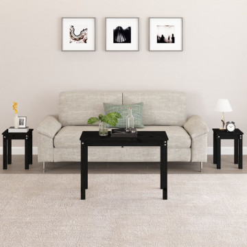 Mese suprapuse, 3 buc., negru, lemn masiv de pin - Img 1