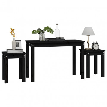 Mese suprapuse, 3 buc., negru, lemn masiv de pin - Img 4