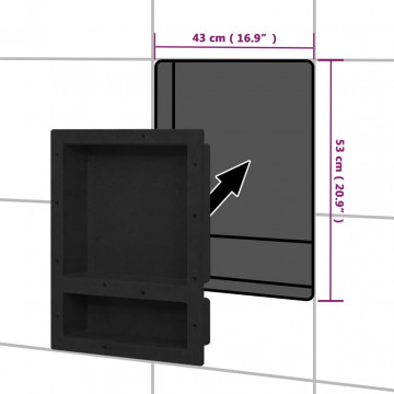 Nișă de duș, 2 compartimente, negru mat, 41x51x10 cm - Img 5