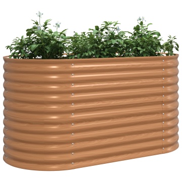 Nisip de grădină ridicat maro cu aspect de lemn 160x80x81 cm din oțel - Img 3