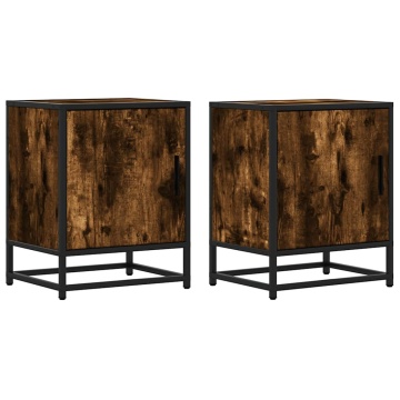 Noptiera 2 buc stejar afumat 40x31x50cm lemn prelucrat si metal - Img 2