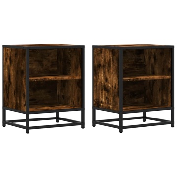 Noptiera 2 buc stejar afumat 40x31x50cm lemn prelucrat si metal - Img 2