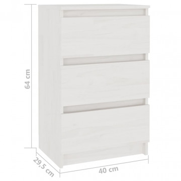 Noptieră, alb, 40x29,5x64 cm, lemn masiv de pin - Img 6