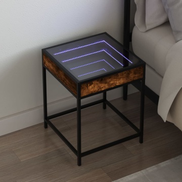 Noptieră cu LED infinity, stejar fumuriu, 40x40x51 cm - Img 1
