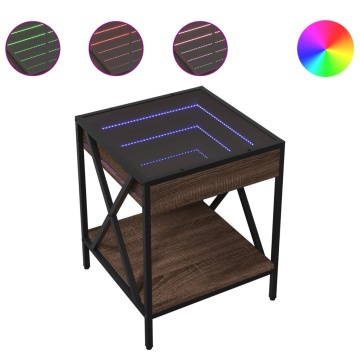 Noptieră cu LED infinity, stejar maro, 40x40x49 cm - Img 2