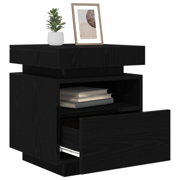 Noptieră cu lumini LED 2 buc Negru Stejar 40x39x48,5 cm - Img 3