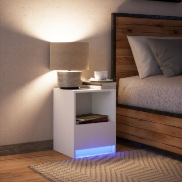 Noptieră cu lumini LED, alb, lemn prelucrat - Img 8