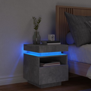 Noptieră cu lumini LED, gri beton, 40x39x48,5 cm - Img 1