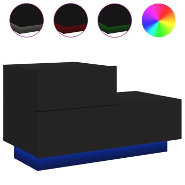 Noptieră cu lumini LED, negru, 70x36x40,5 cm - Img 2