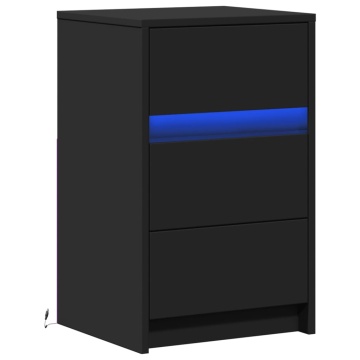 Noptieră cu lumini LED, negru, lemn prelucrat - Img 3