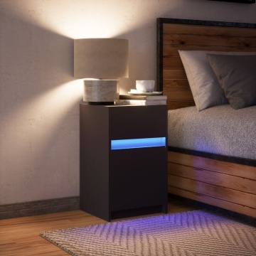 Noptieră cu lumini LED, negru, lemn prelucrat - Img 4