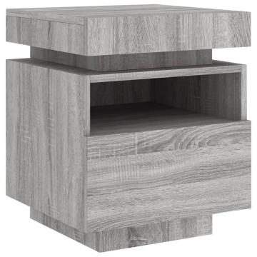 Noptieră cu lumini LED, sonoma gri, 40x39x48,5 cm - Img 8