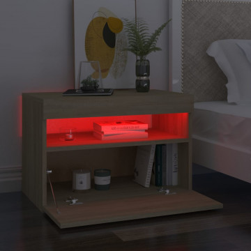 Noptieră cu lumini LED, stejar Sonoma, 60x35x40 cm - Img 4