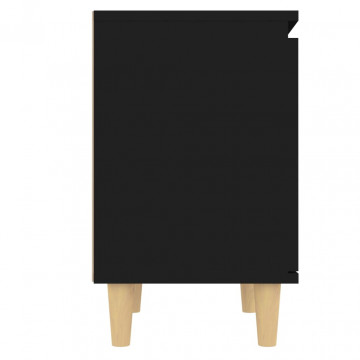 Noptieră cu picioare din lemn masiv, negru, 40x30x50 cm - Img 6