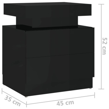Noptieră, negru extralucios, 45x35x52 cm, lemn prelucrat - Img 6
