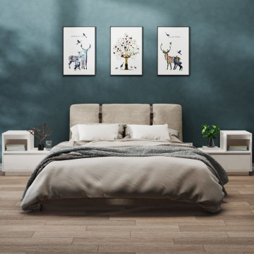 Noptiere, 2 buc., alb, 60x34x51 cm, lemn masiv de pin - Img 1