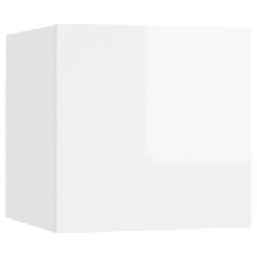 Noptiere, 2 buc, alb extralucios, 30,5x30x30 cm, lemn prelucrat - Img 8