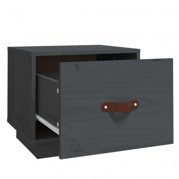 Noptiere, 2 buc., gri, 40x34x35 cm, lemn masiv de pin - Img 5