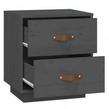 Noptiere, 2 buc., gri, 40x34x45 cm, lemn masiv de pin - Img 7