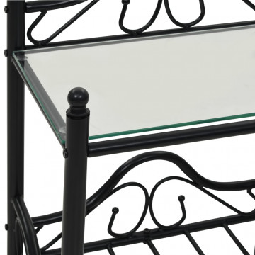 Noptiere 2 buc, oțel și sticlă călită, 45 x 30,5 x 60 cm, negru - Img 5