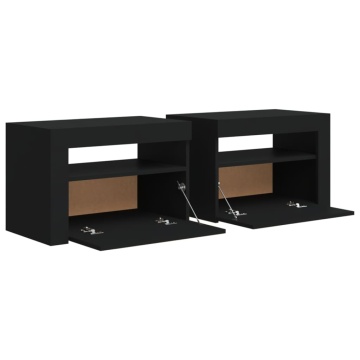 Noptiere cu LED-uri, 2 buc., negru, 60x35x40 cm - Img 8