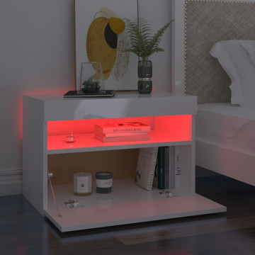 Noptiere cu lumini LED, 2 buc., alb extralucios, 60x35x40 cm - Img 3
