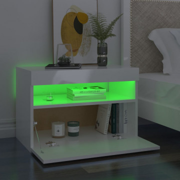 Noptiere cu lumini LED, 2 buc., alb extralucios, 60x35x40 cm - Img 8