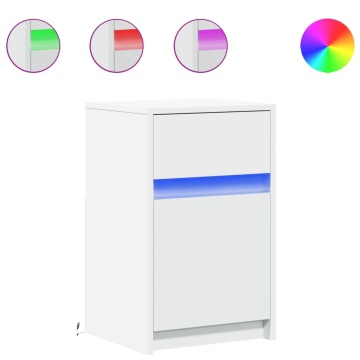 Noptiere cu lumini LED, 2 buc., alb, lemn prelucrat - Img 2
