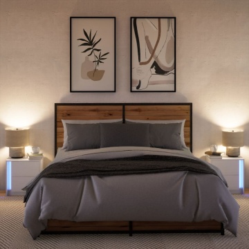 Noptiere cu lumini LED, 2 buc., alb, lemn prelucrat - Img 8