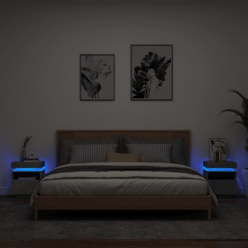 Noptiere cu lumini LED, 2 buc., gri beton, 40x39x48,5 cm - Img 1