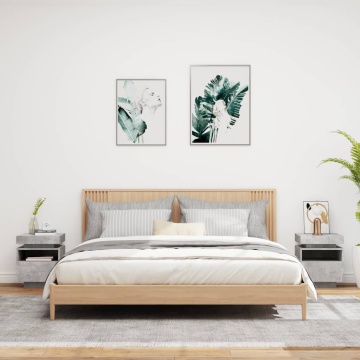 Noptiere cu lumini LED, 2 buc., gri beton, 40x39x48,5 cm - Img 3