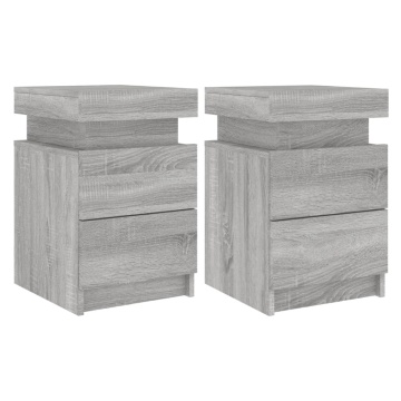 Noptiere cu lumini LED, 2 buc., gri sonoma, 35x39x55 cm - Img 2