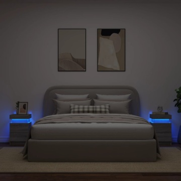 Noptiere cu lumini LED, 2 buc., gri sonoma, 35x39x55 cm - Img 4