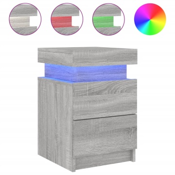 Noptiere cu lumini LED, 2 buc., gri sonoma, 35x39x55 cm - Img 6